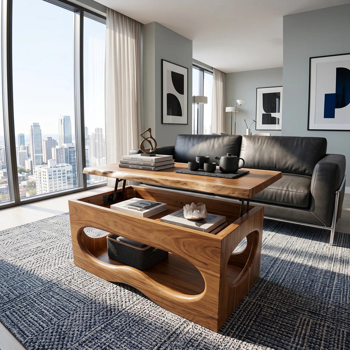 Organic Modern Lift Top Coffee Table Luxury Living Room