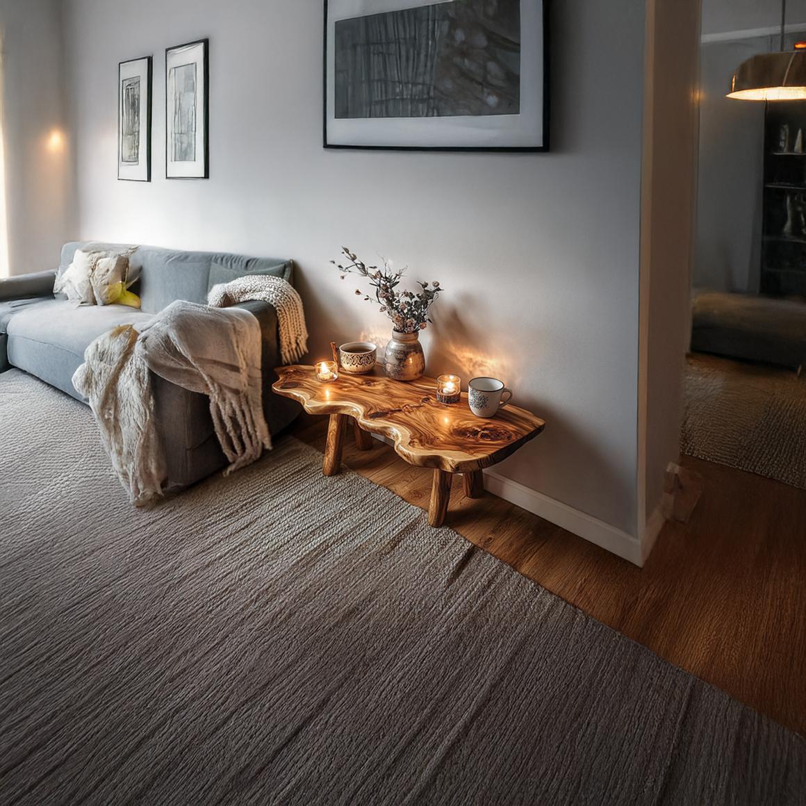 Rustic Natural Shape Wood Coffee Table, Live Edge Tree Slab Centerpiece Table for Cabin Room, Lounge, Living Room