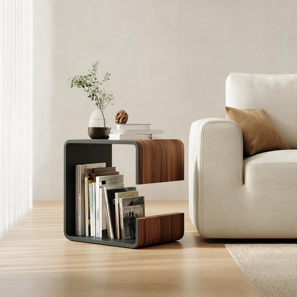 Mid-Century Modern Wood Bedside Table, Side Accent Nightstand with Storage for Bedroom & Living Room, Handcrafted