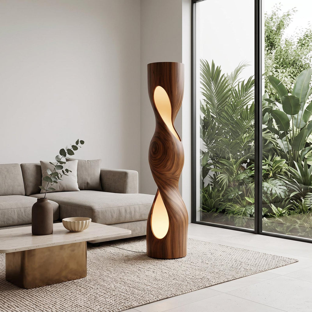 Spry Interior Organic Sculptural Twisted Wood Floor Lamp, Rustic Handcrafted Standing Tall Pole Light for Living Room, Bedroom, SITHHNLAM030