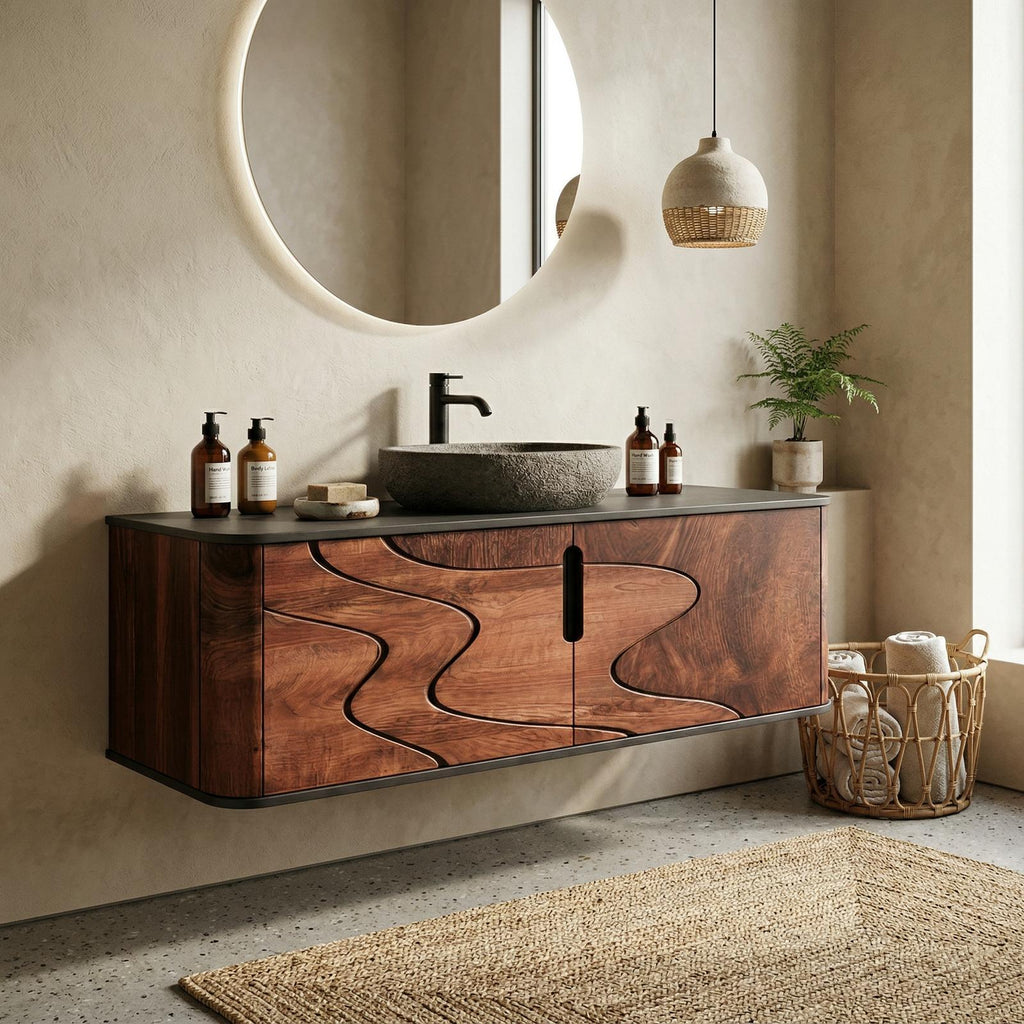 Organic Flow Bathroom Vanity Solid Wood Curved Front Storage Bathroom SINLHABCT018