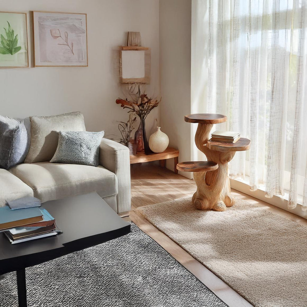 Rustic Mushroom Side Table Reading Nook