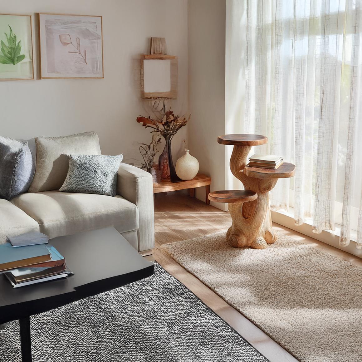 Rustic Mushroom Side Table Reading Nook