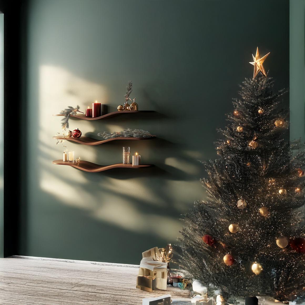 Mid Century Modern Wave Wall Shelf, Handcrafted Wavy Floating Shelf for Holiday Display & Living Room