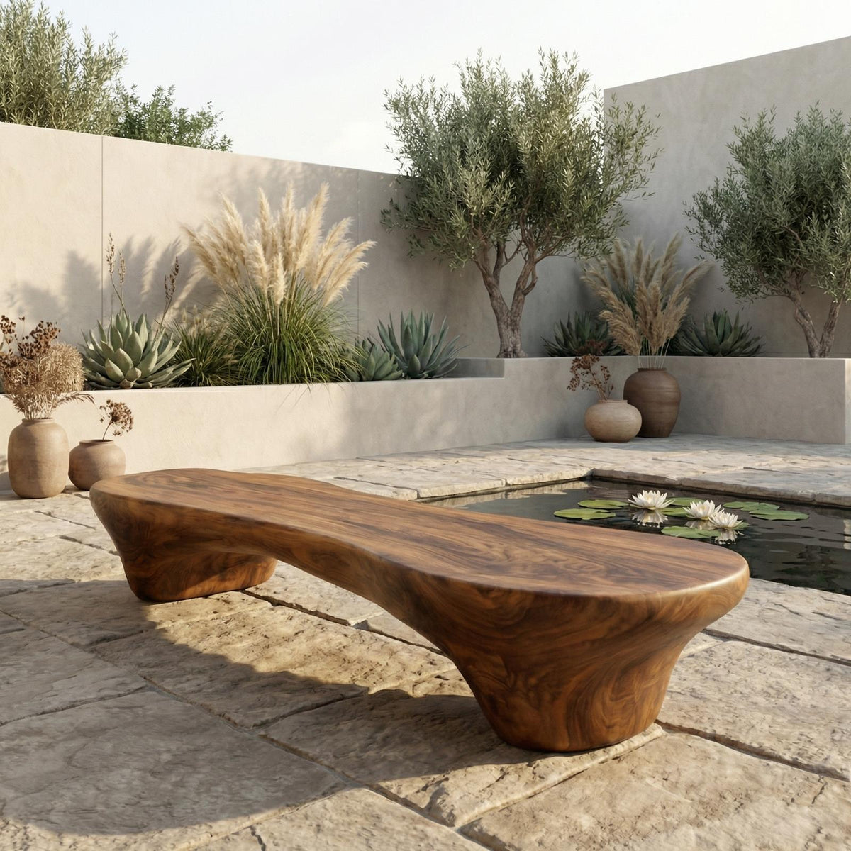 Spry Interior Minimalist Organic Solid Wood Bench, Smooth Rounded Curved Form Entryway Bench, Dining Accent Seating, SINLHARS092