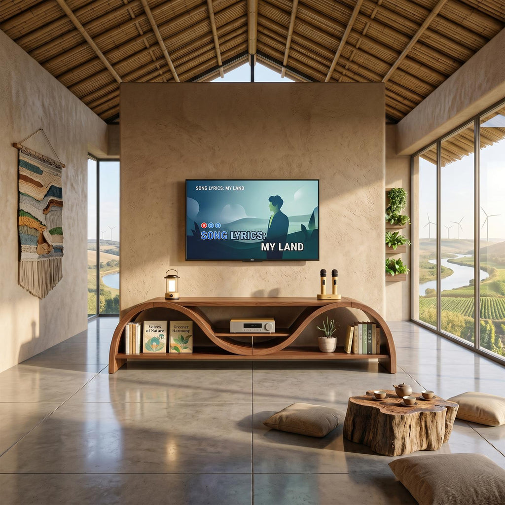 Contemporary Organic TV Stand, Handcrafted Wood Media Console Cabinet for Living Room