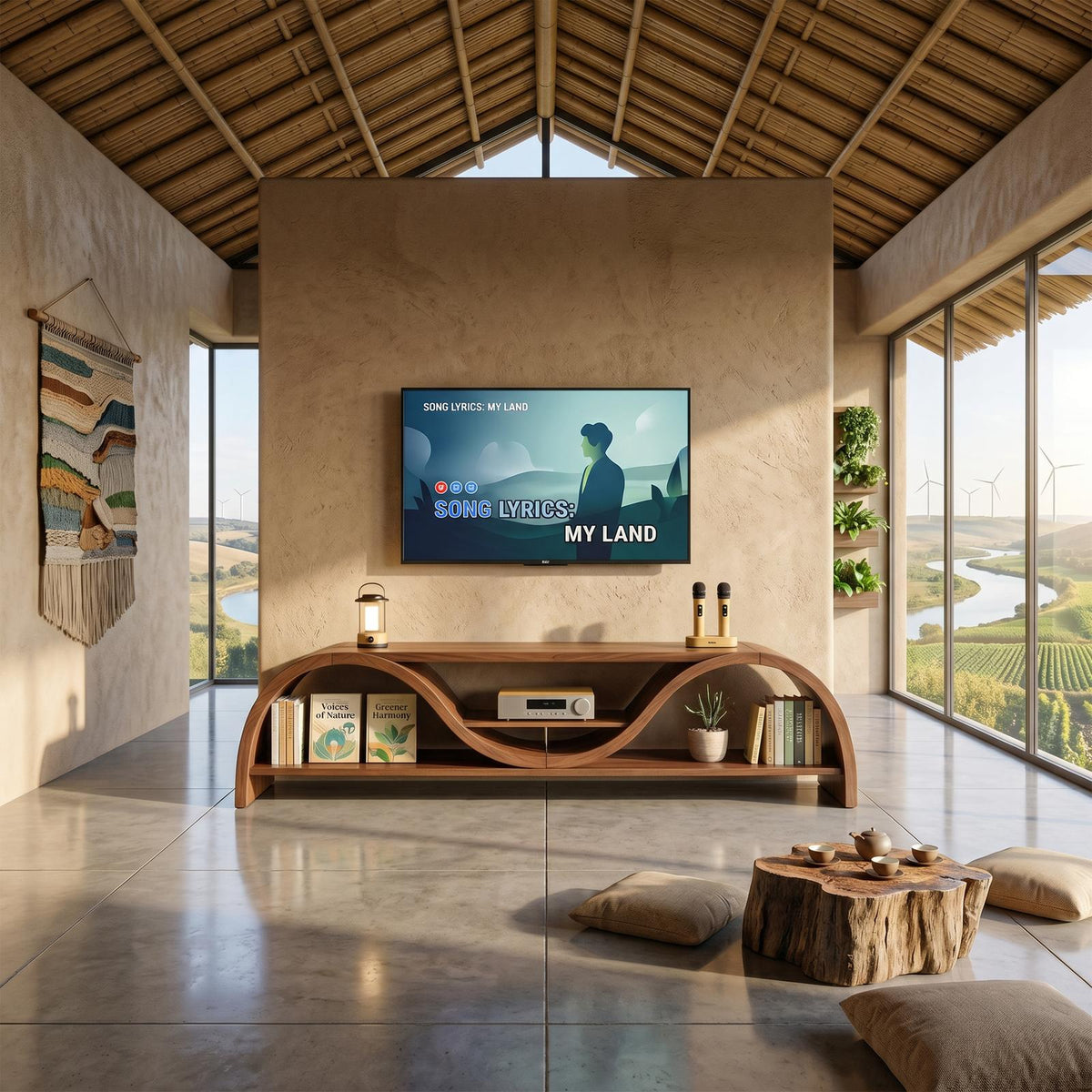 Contemporary Organic TV Stand, Handcrafted Wood Media Console Cabinet for Living Room