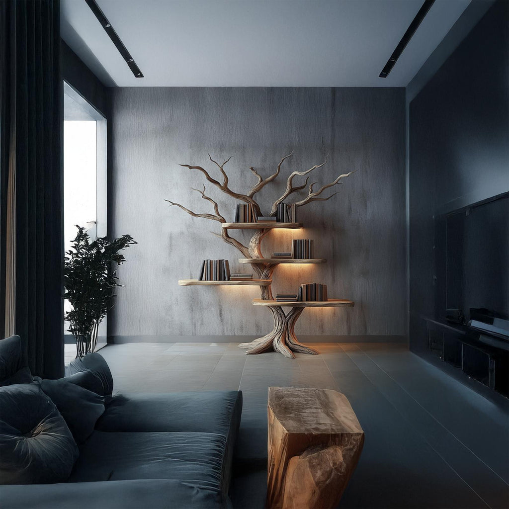 Rustic Branch Bookshelf, Solid Wood Wall Mounted Bookcase & Handcrafted Floating Display Organizer for Study Room Decor