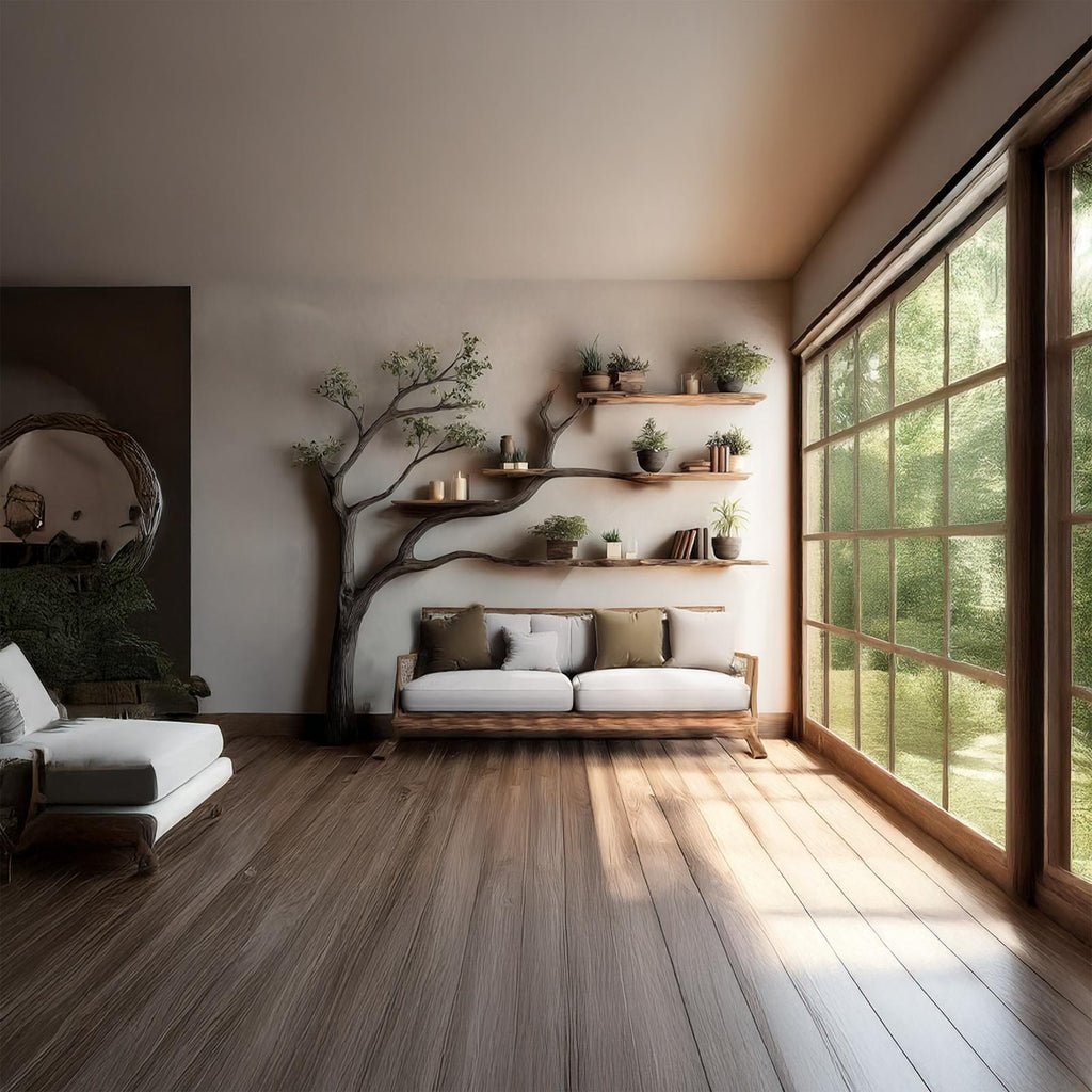 Rustic Branch Bookshelf, Solid Wood Wall Mounted Bookcase & Handcrafted Decorative Floating Organizer for Living Room