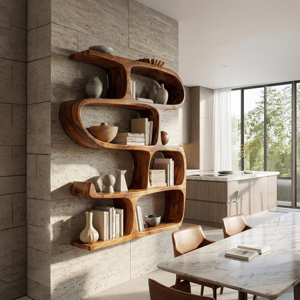 Modern Curved Bookshelf, Stylish Wooden Bookcase & Console Storage Shelf for Hallway & Entryway