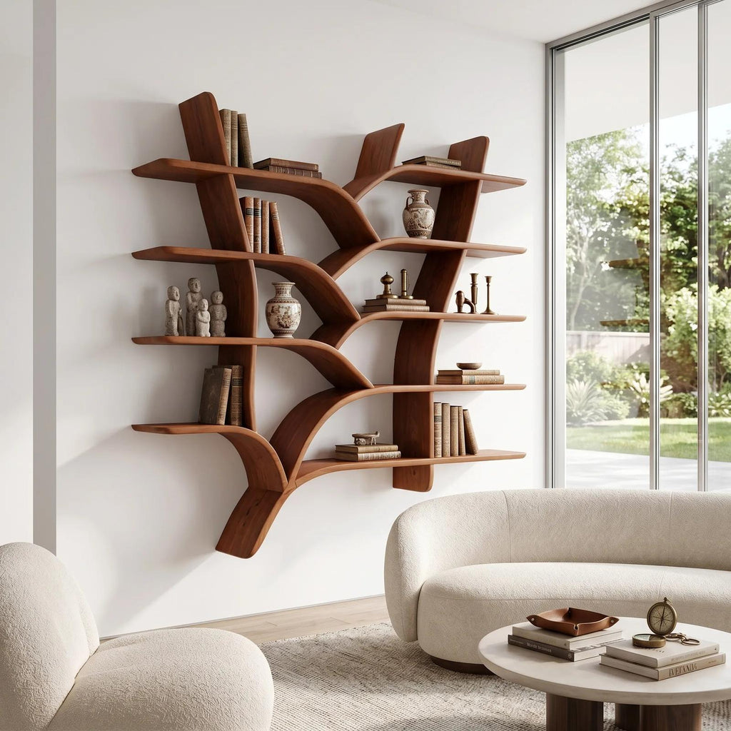Mid Century Live Edge Bookshelves for Home Library