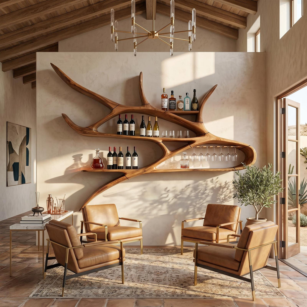 Modern Wall Mounted Wine Rack, Floating Solid Wood Bottle Holder & Storage Showcase for Studio Apartment & Bar