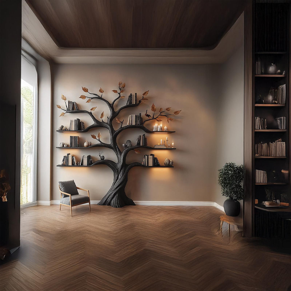 Rustic Halloween Tree Bookshelf Living Room Gothic Decor