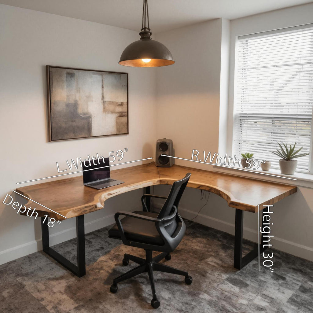 Live Edge L Shaped Desk With Metal Legs For Home Office