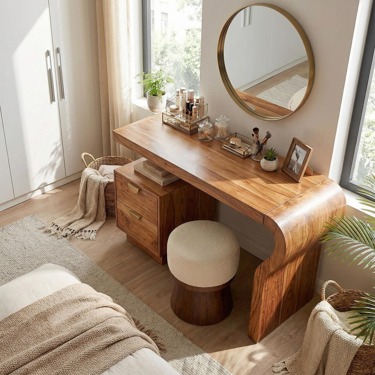 Spry Interior Minimalist Wood Vanity Table, Modern Dressing Desk & Makeup Vanity for Bedroom & Walk-In Closet, SILDTTRMV015