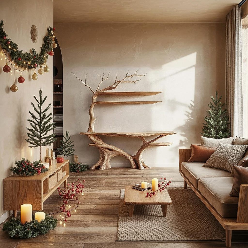 Rustic Tree Console Table, Sculptural Solid Wood Branch Base, Handcrafted Entryway & Foyer Holiday Table