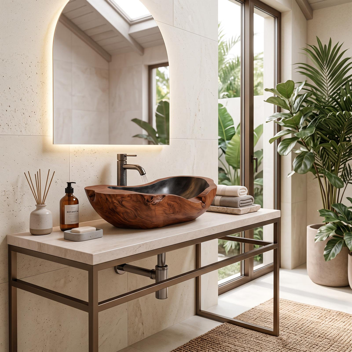 Handcrafted Wooden Vessel Sink, Eco-Friendly Rustic Solid Wood Wash Basin for Master Bathroom Vanity & Art Decor