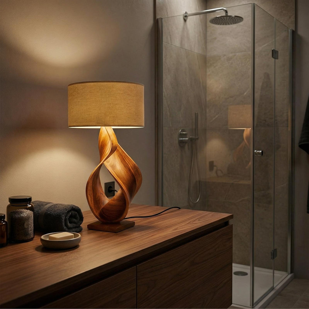 Contemporary Artistic Table Lamp, Creative Wood Desk Light for Home Office, Studio & Workspace