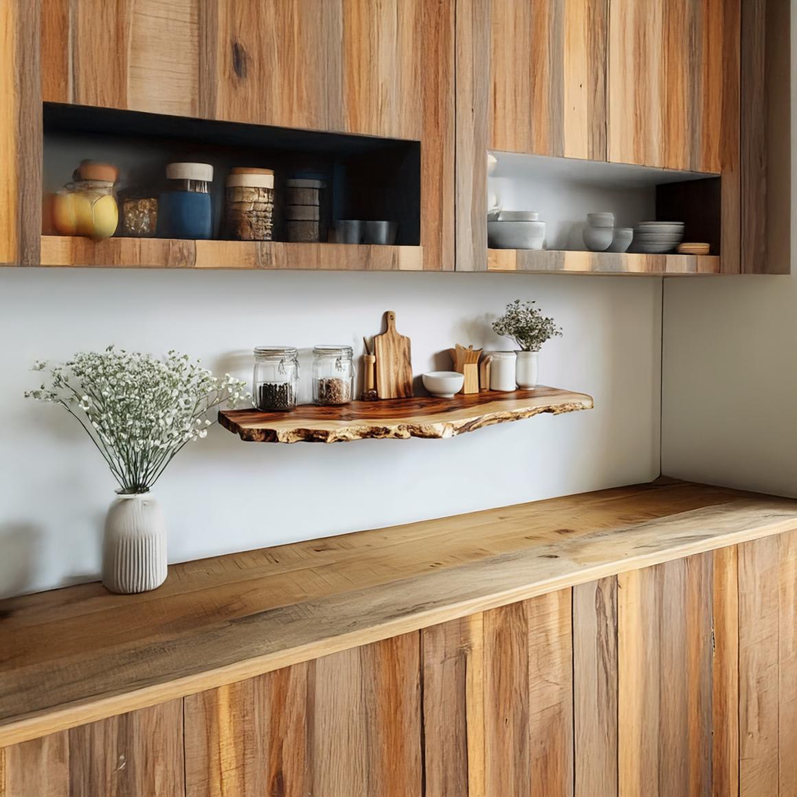 Rustic Live Edge Floating Wood Desk, Wall Mounted Multi-use Kitchen Prep Station, Laptop Workstation or Wall Display