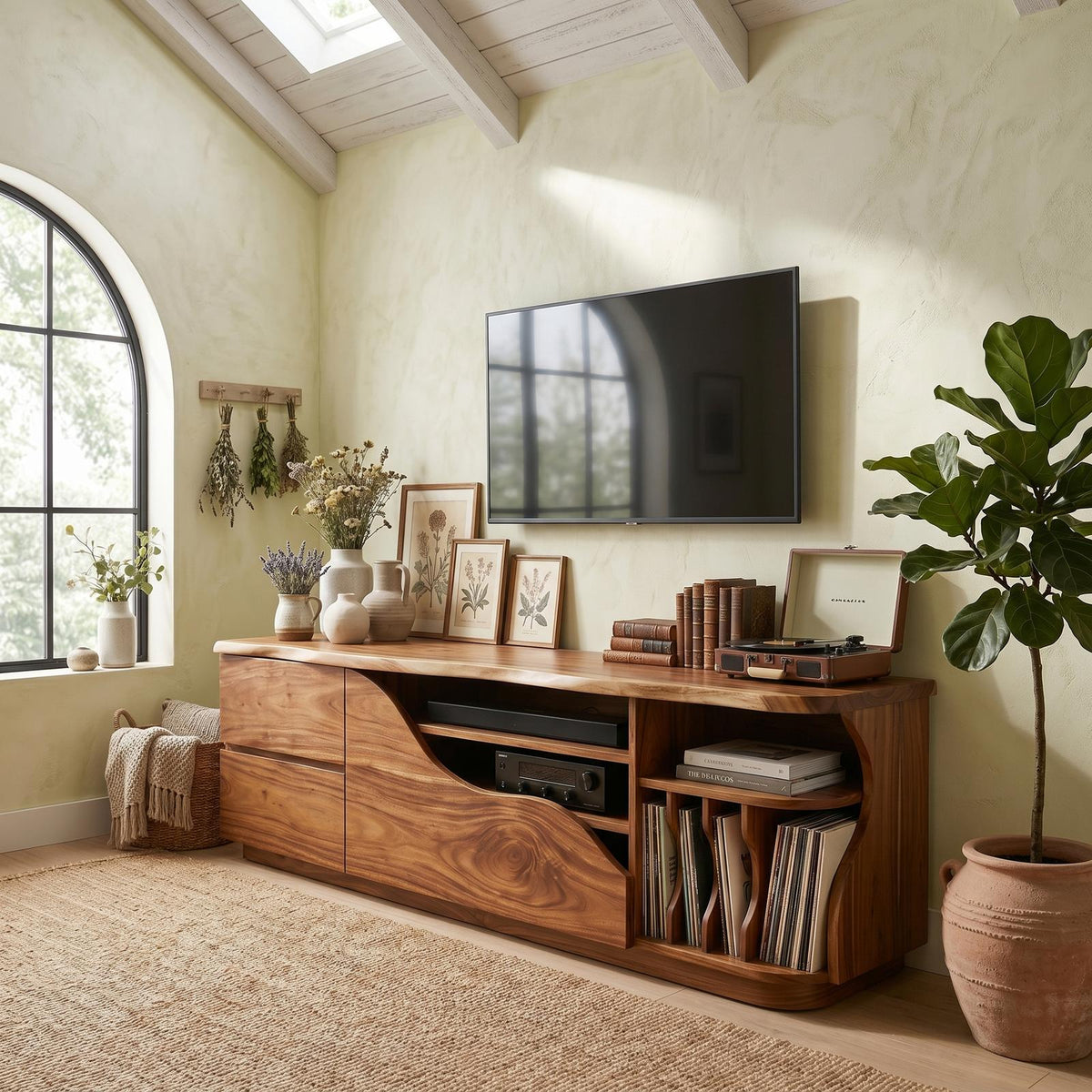 Organic Modern Media Console Vinyl Storage Cabinet