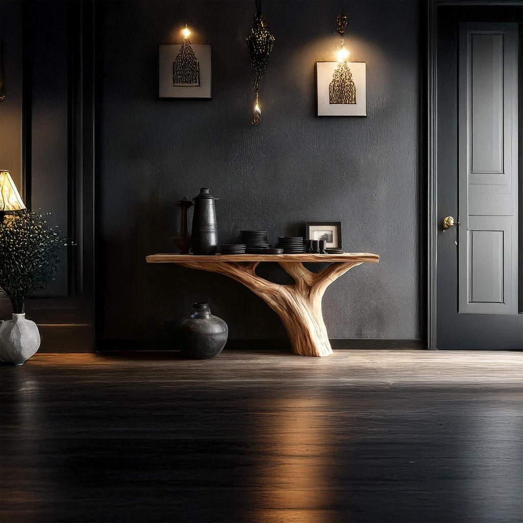 Rustic Tree Wood Console Table, Hallway & Living Room Handcrafted Solid Wood Accent Sofa Table, Model