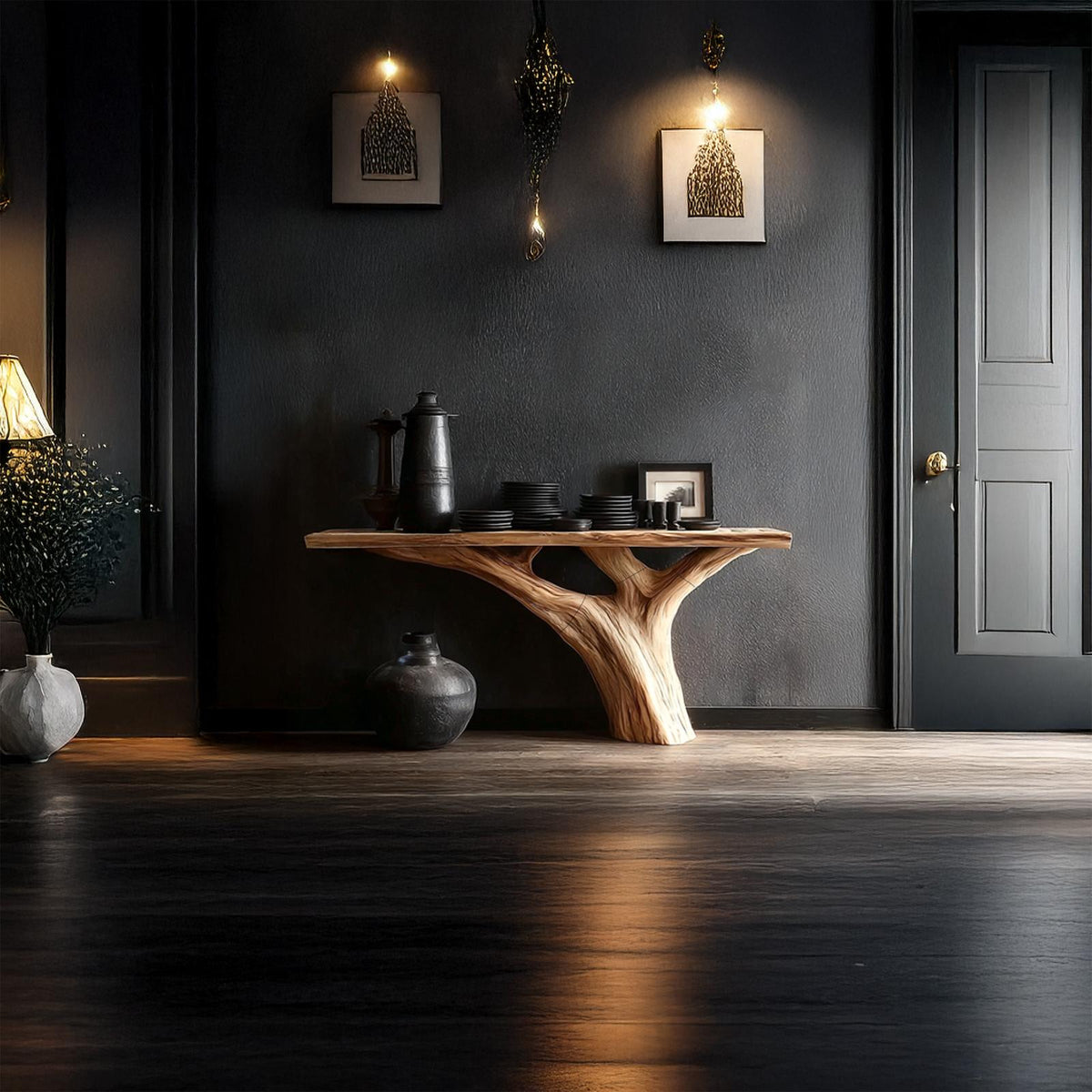 Rustic Tree Wood Console Table, Hallway & Living Room Handcrafted Solid Wood Accent Sofa Table, Model