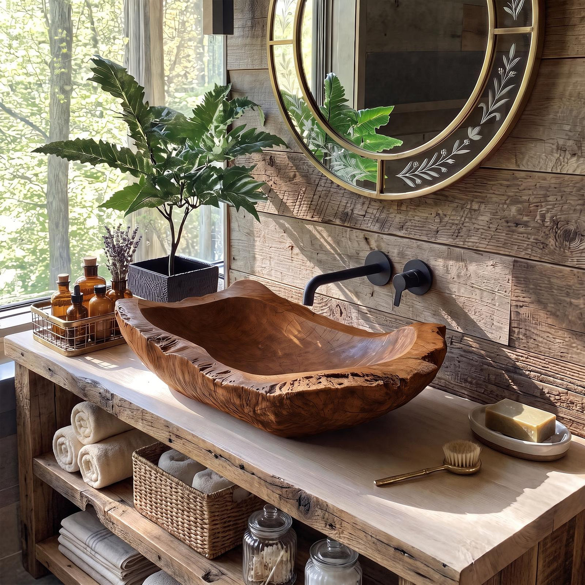 Mid Century Wood Wash Basin For Luxury Bathroom Furniture
