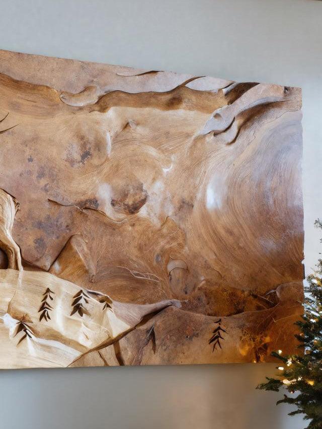 Spry Interior Rustic Wooden Wall Art with Carved Deer, Handmade Forest Cabin Wood Plaque Decor for Living Room, SITHHNWA015