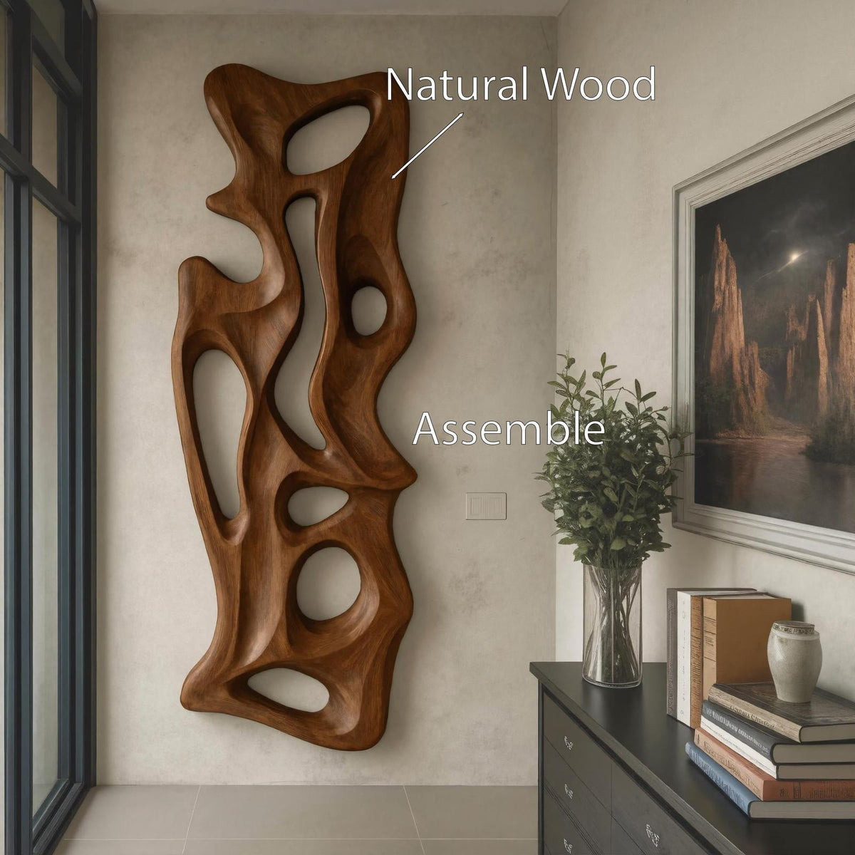 Spry Interior Artistic Abstract Wooden Wall Art, Handcrafted Geometric Wood Panel Sculpture Decor for Living Room, SITHHNWA023