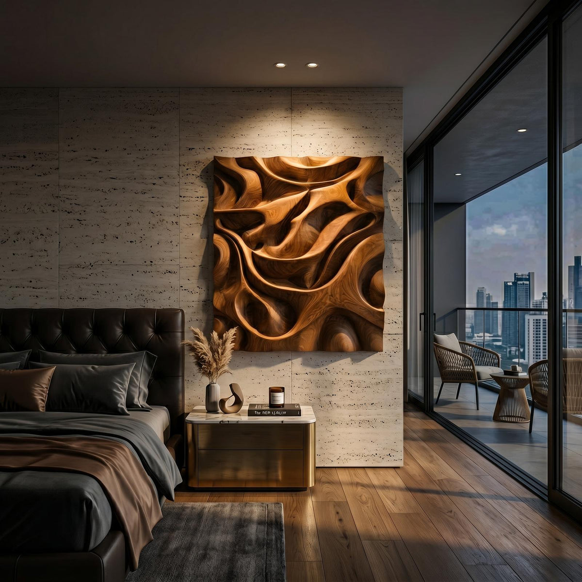 Spry Interior Luxury Sculptural Relief Wood Wall Art, 3D Hand-Carved Solid Wood Abstract Hanging Panel for Executive Office Decor, SILDTTRWA125