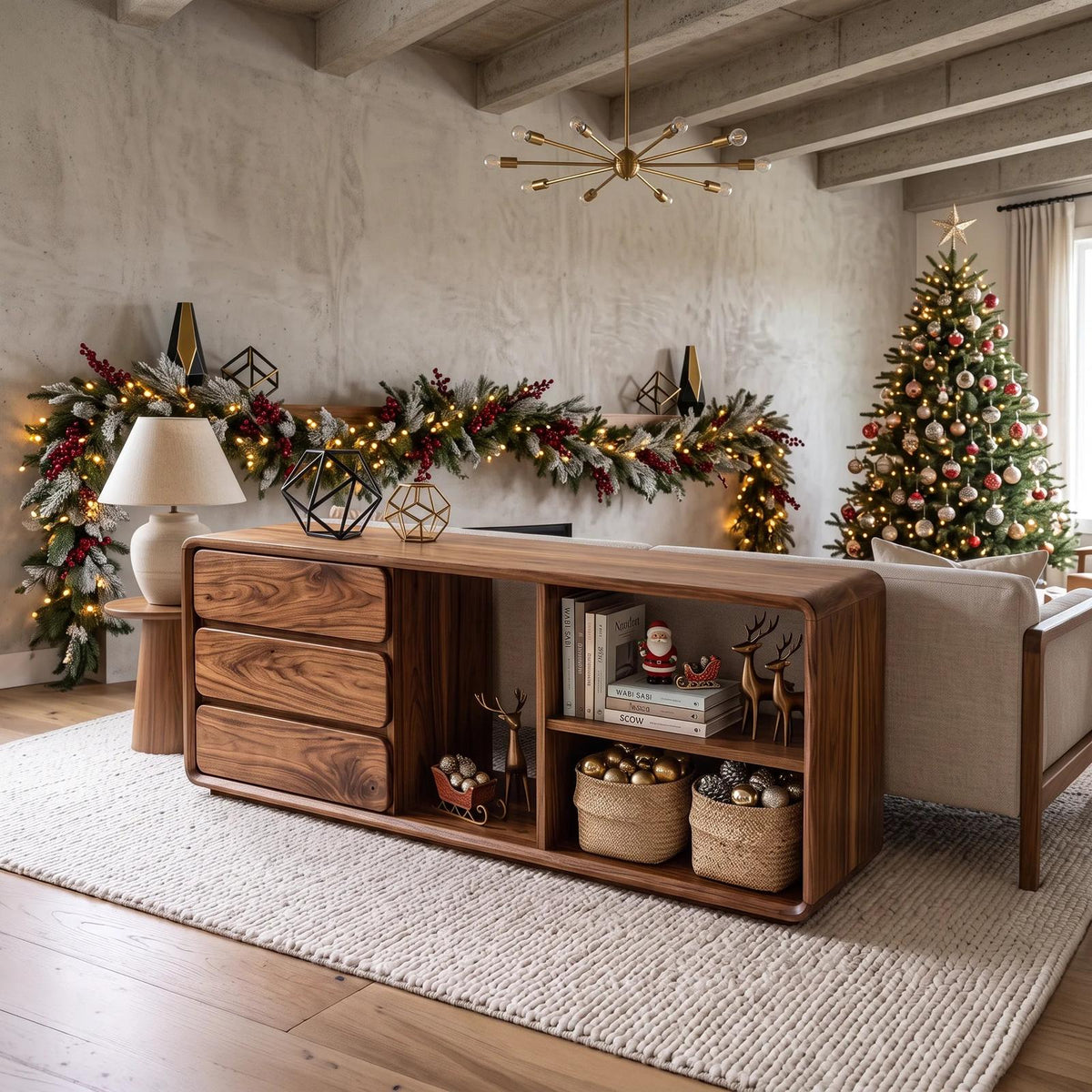 Minimalist Xmas Bedroom Storage Bench Reindeer Decor