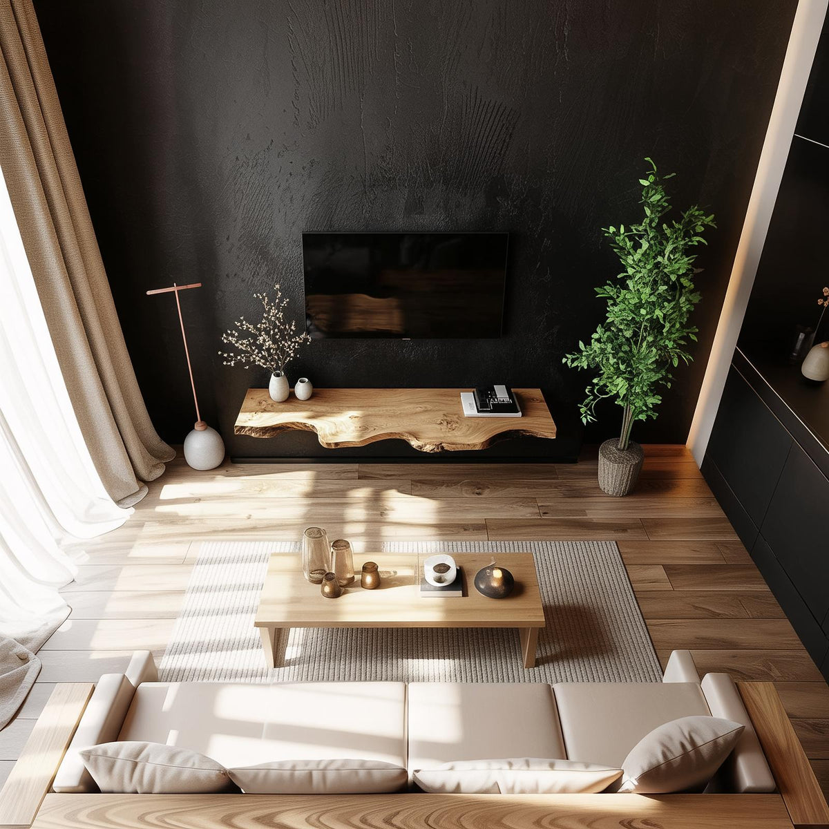 Handcrafted Solid Wood Floating TV Bench Natural Modern Living Room Decor