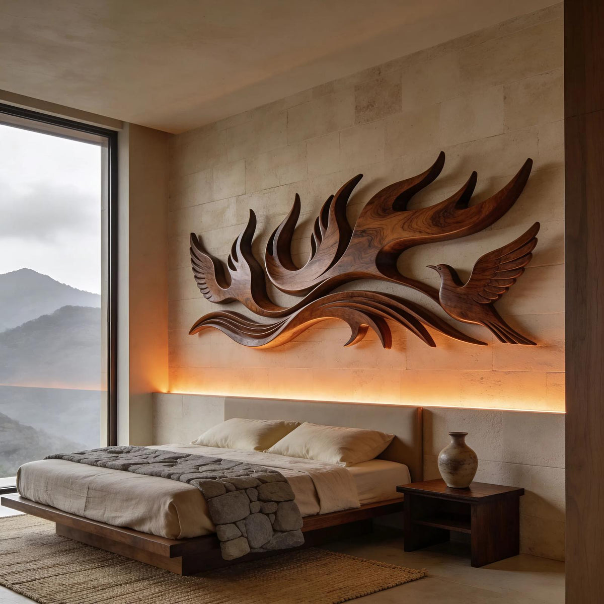 Scandinavian Contour Wood Wall Decor, Minimalist Abstract Line Art Panel for Lake House and Modern Home