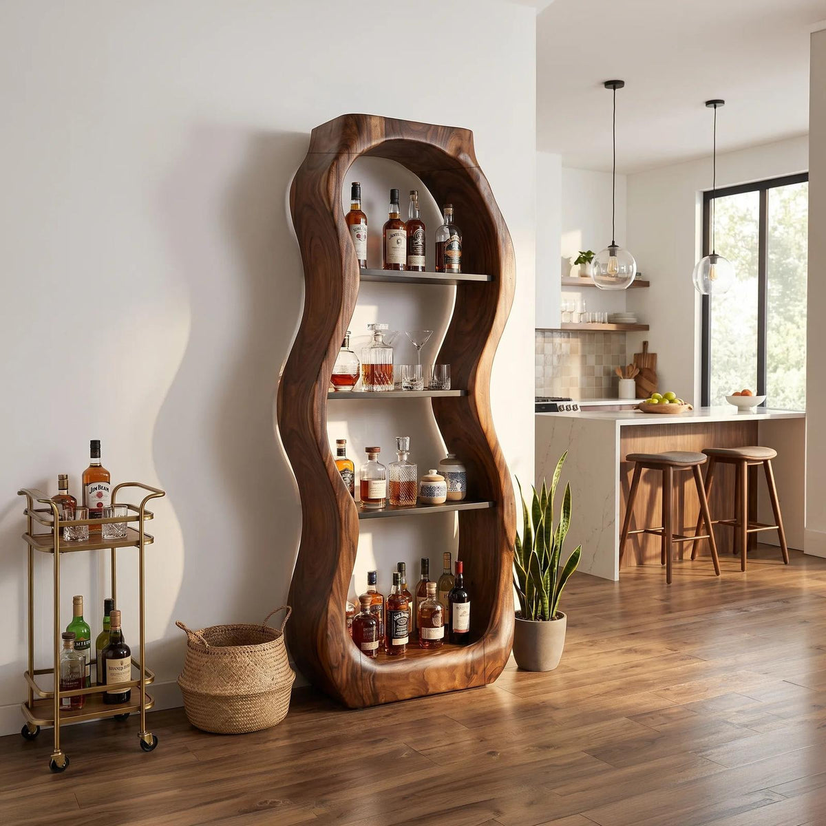 Handcrafted Sculptural Liquor Cabinet Modern Cafe
