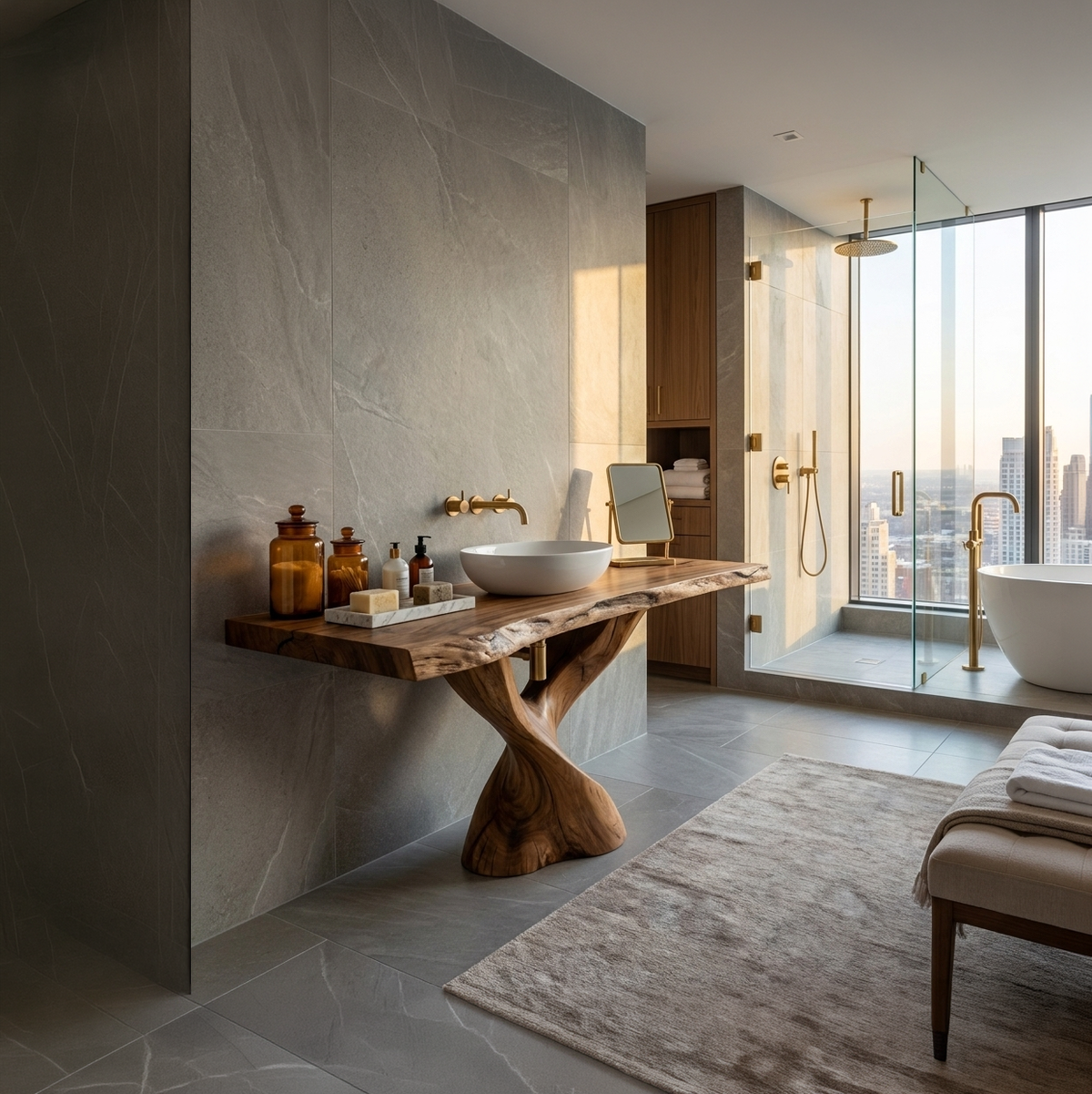 Modern Bathroom Vanity With Twisted Base For Spa Bath