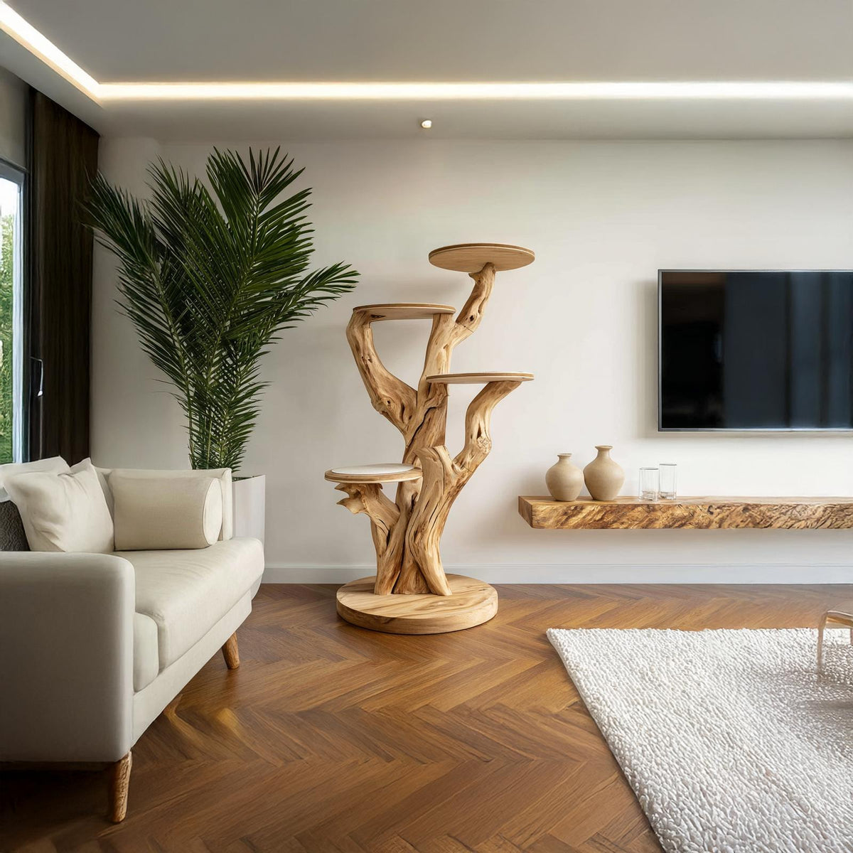 Rustic Cat Sculptural Tree Tower Living Room Or Contemporary Home
