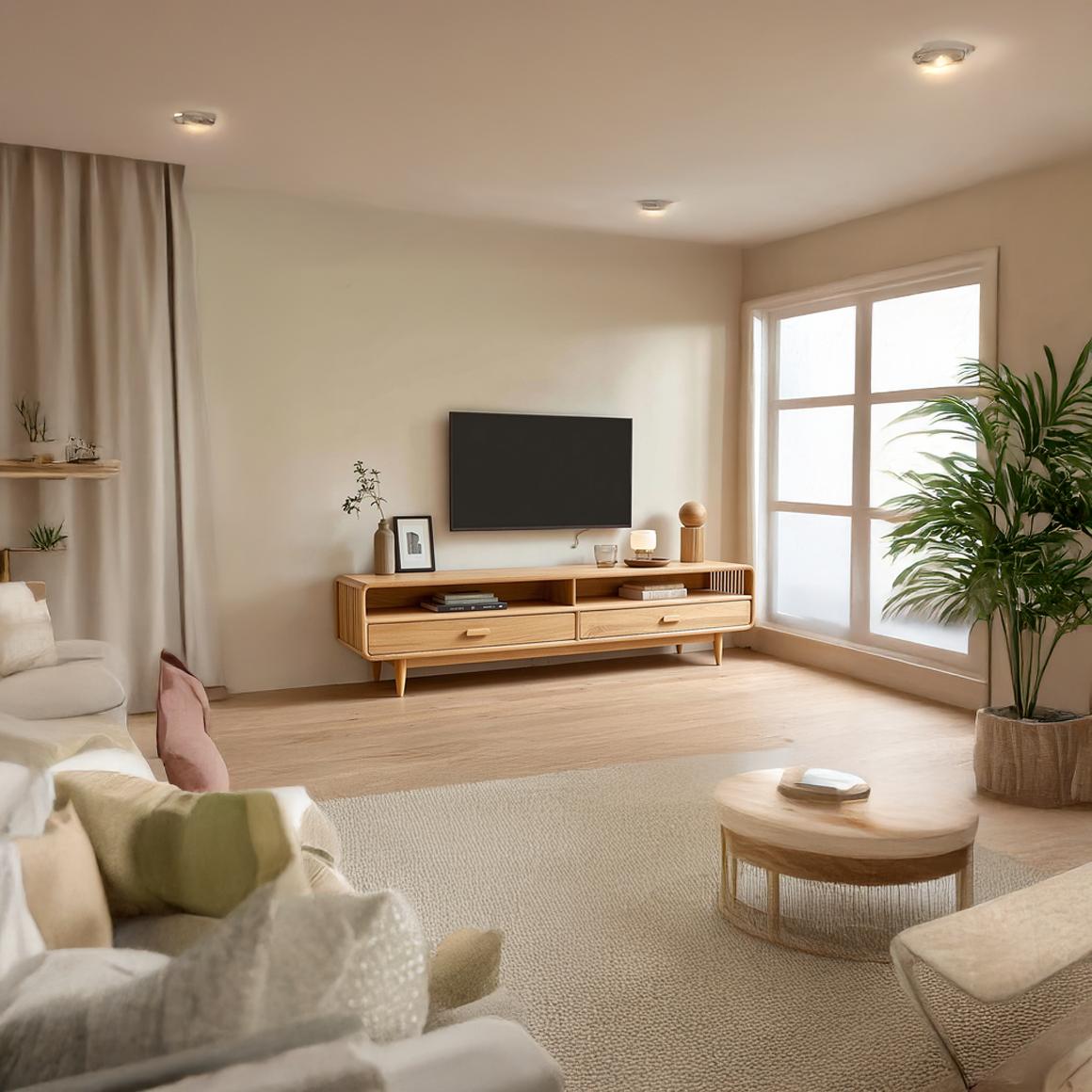 Mid-Century TV Cabinet, Modern Solid Wood Media Console, Low Profile Television Stand for Living Room