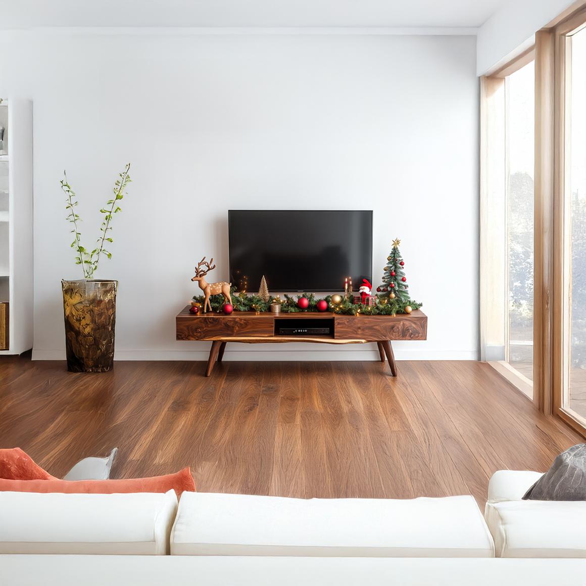 Mid-Century Wooden TV Cabinet, Modern Solid Timber Media Console Shelf, Low Profile Living Room Entertainment Center