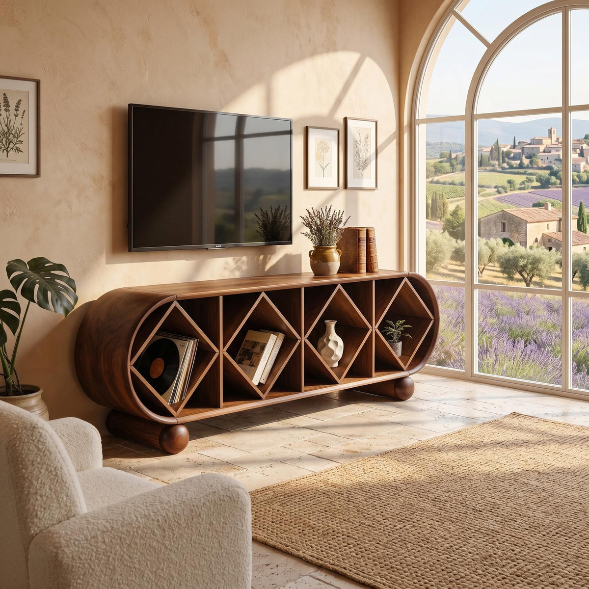 Contemporary Linear TV Console, Sleek Wooden Media Cabinet Sideboard for Living Room