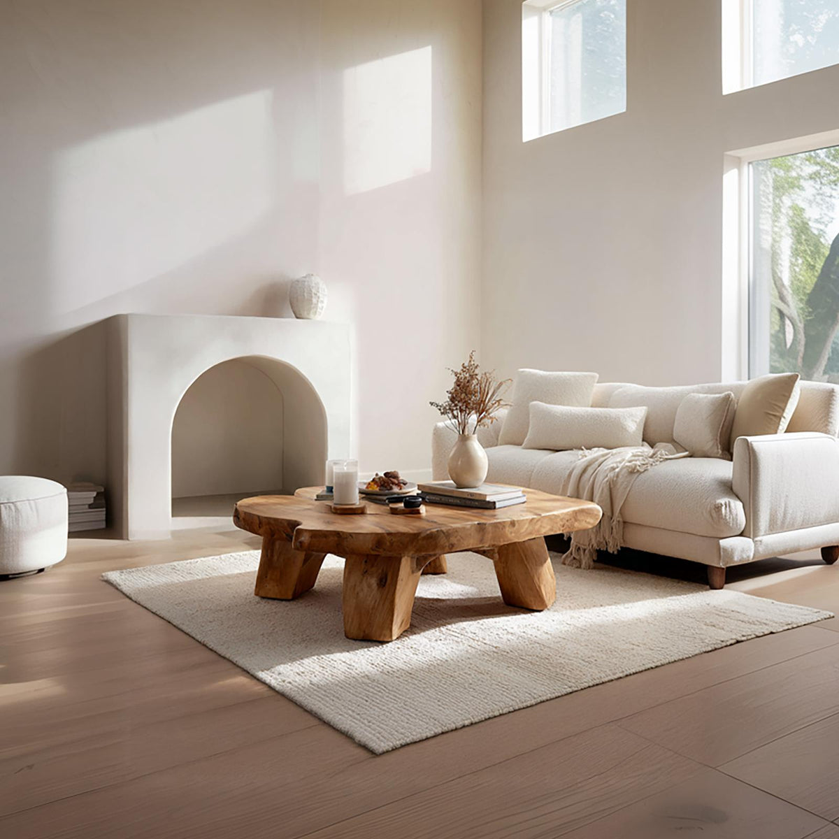 Handcrafted Mediterranean Solid Wood Coffee Table, Rustic Organic Center Table for Cozy Living Room Interiors