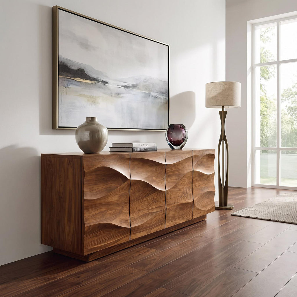Spry Interior Modern Wave Sideboard, Sculptural Wood Buffet Cabinet & Credenza for Dining Room or Living Room Storage, SITHHNSIB012