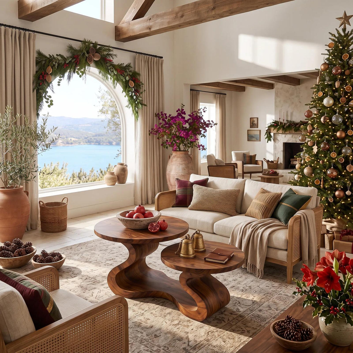 Organic Modern Christmas Round Coffee Table Coastal Residence