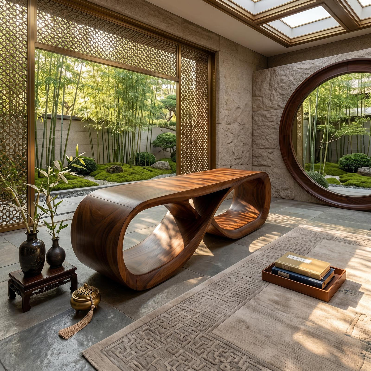Curved Wooden Bench Contemporary Residence