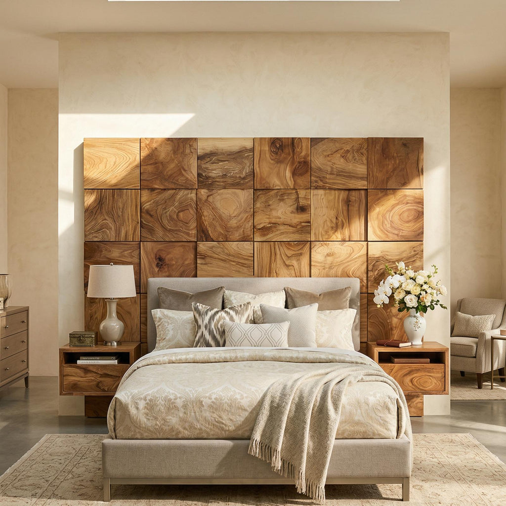 Spry Interior Rustic Square Panel Headboard, Handcrafted Reclaimed Solid Wood Bed Headboard for Modern Farmhouse Bedroom, SILDTTRHB004