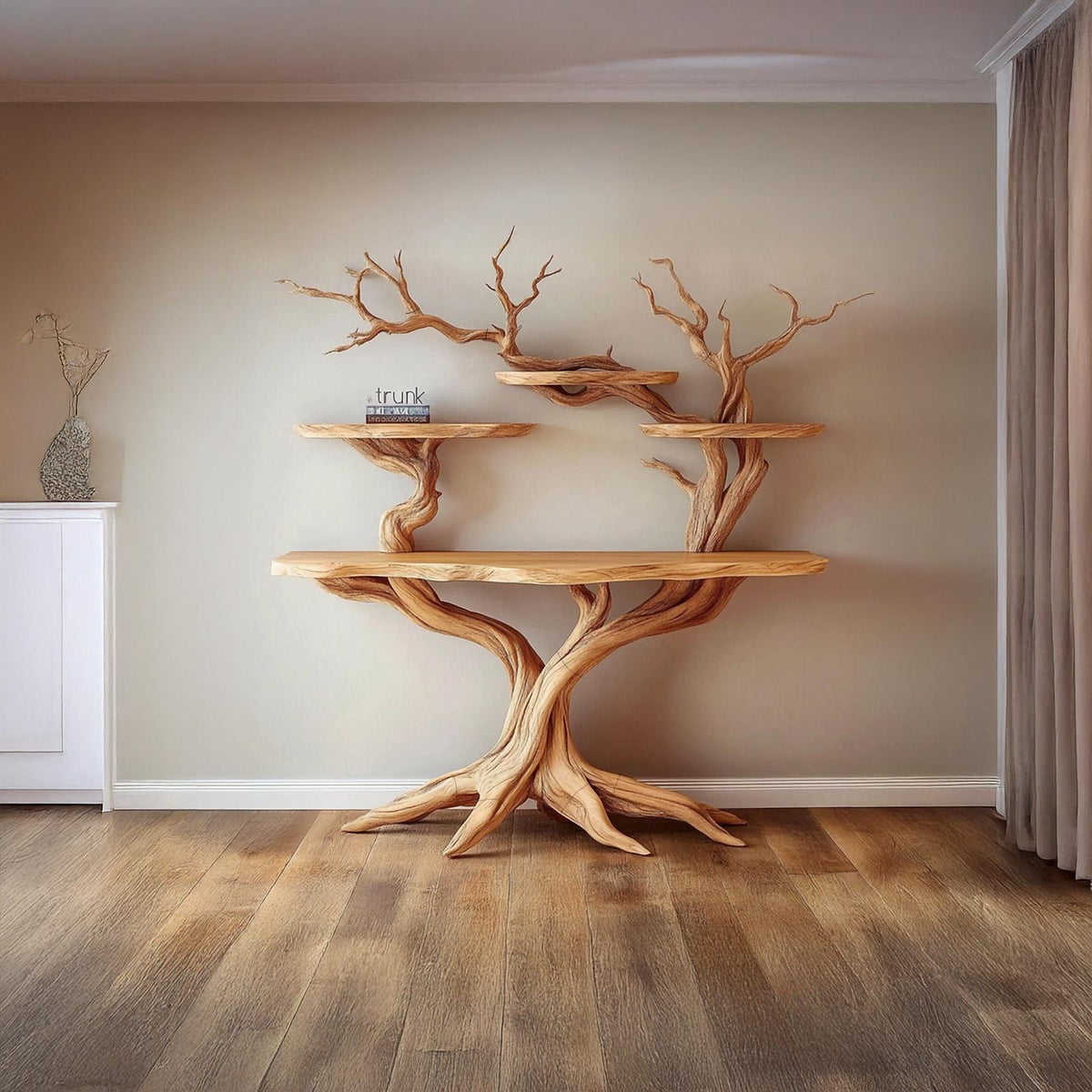 Tree Bookshelf Table Solid Wood Nature Style Gift