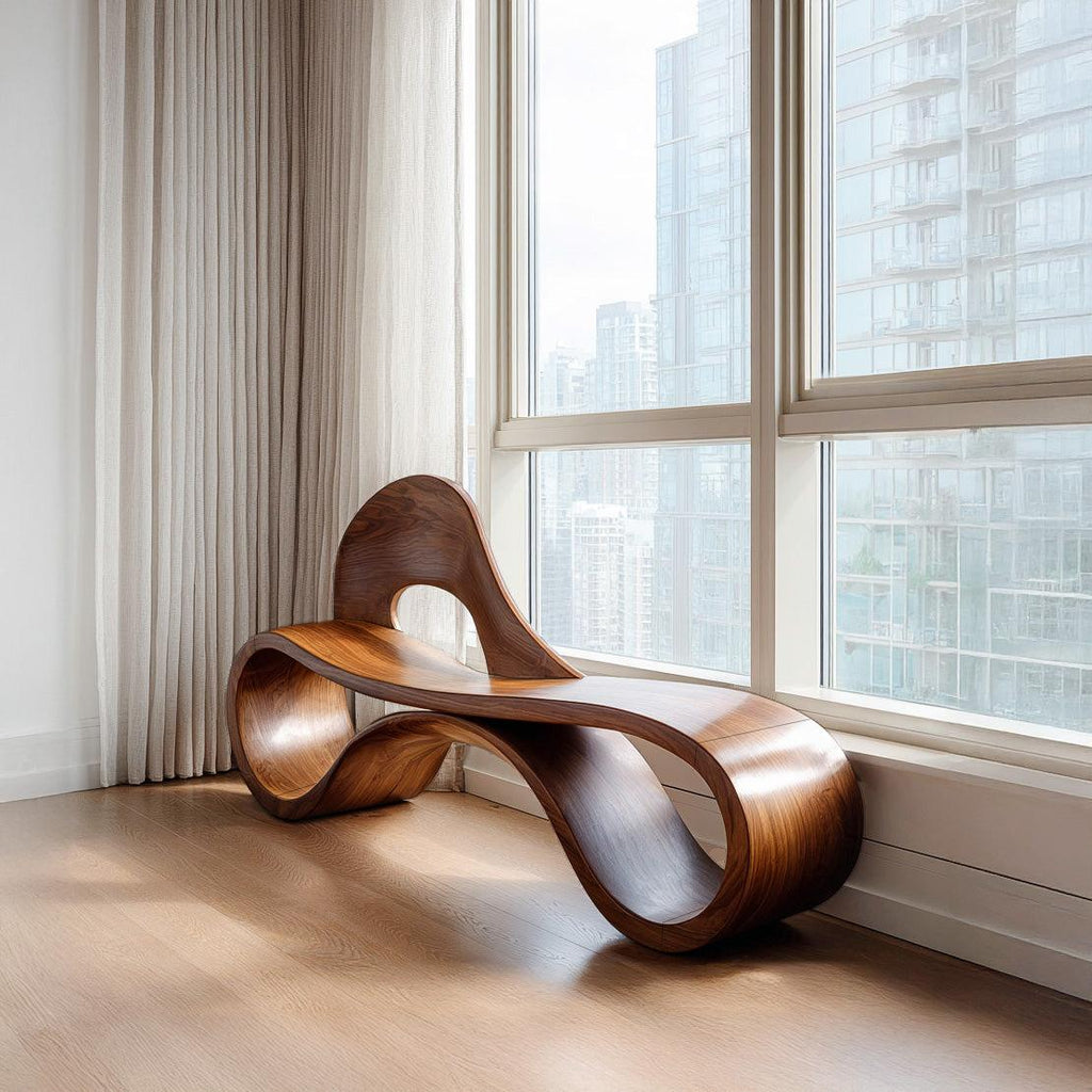Artistic Wooden Bench With Flowing Sculpture For Luxury Interior RTTHHNCHR161