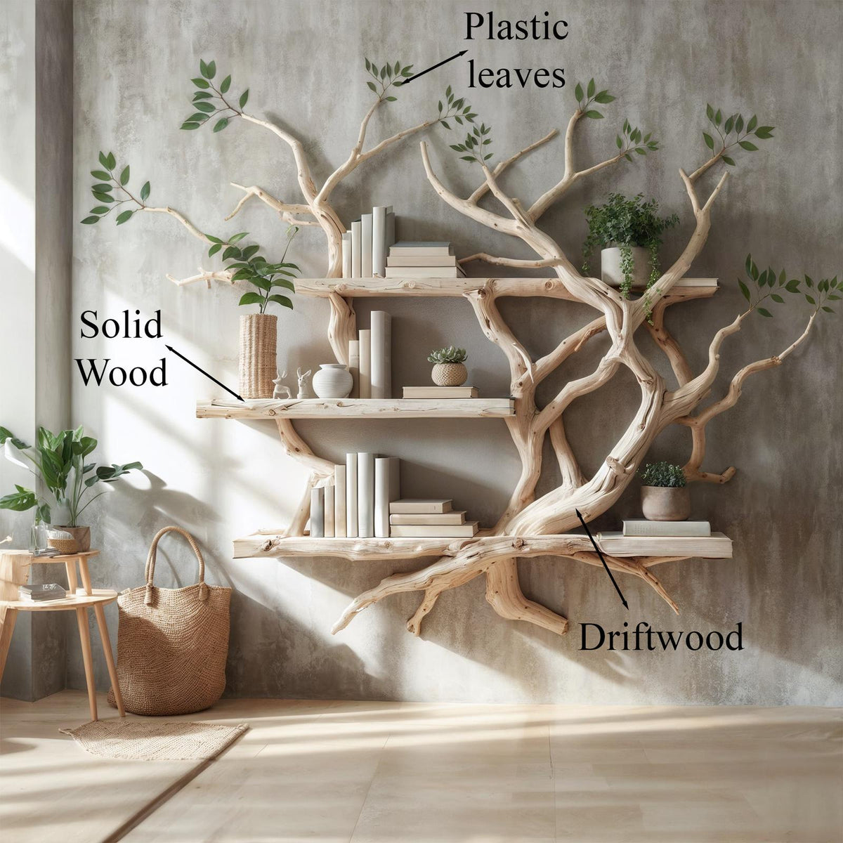 Solid Wood Tree Bookcase Wall Mount Bookshelf