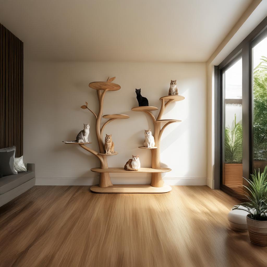 Mid Century Tree Cat Tower Family Room SINLSATT035
