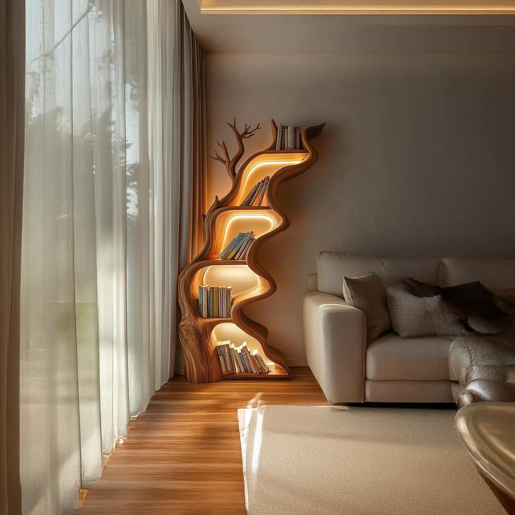 Rustic Tree Bookshelf Solid Wood Live Edge Modern Decor Gift