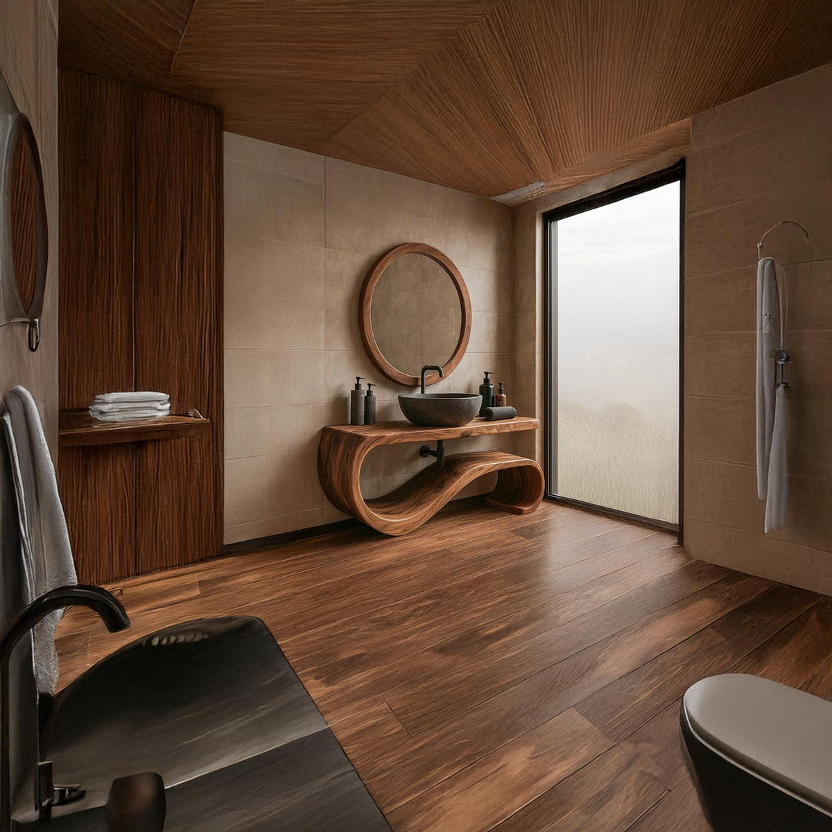 Midcentury Solid Wood Vanity Powder Room